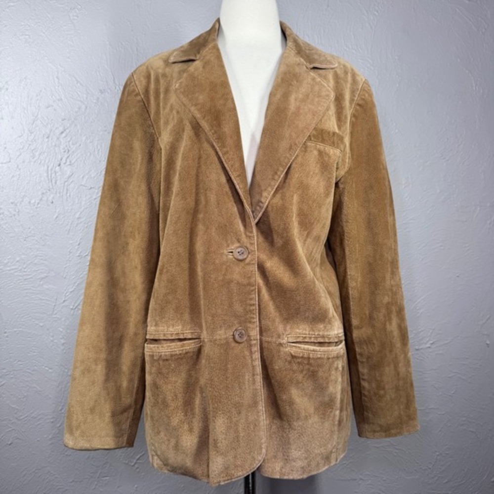 Vintage 90's Women's Large Tan Suede Blazer Jacket‎ 90s minimalist capsule